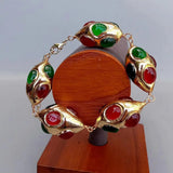 YYGEM 21x32mm Green Red Agate Olivary Shape Bracelet Gems