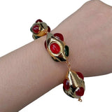 YYGEM 21x32mm Green Red Agate Olivary Shape Bracelet Gems