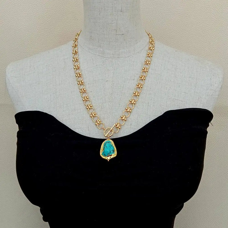 YYGEM Turquoise Pendant Chokers Necklace