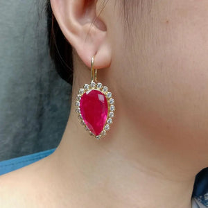 YYGEM 22x33mm Teardrop Red Quartz Crystal Dangle Earrings