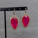 YYGEM 22x33mm Teardrop Red Quartz Crystal Dangle Earrings