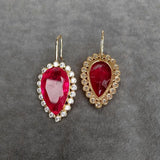 YYGEM 22x33mm Teardrop Red Quartz Crystal Dangle Earrings