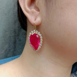 YYGEM 22x33mm Teardrop Red Quartz Crystal Dangle Earrings