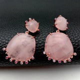 YYGEM 23mm Rose Quartz Earrings with Cz Crystal