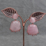 YYGEM 23mm Rose Quartz Earrings with Cz Crystal