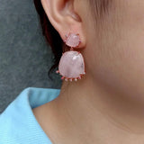 YYGEM 23mm Rose Quartz Earrings with Cz Crystal