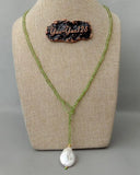 25'' Keshi Pearl Green Peridot Lariat Necklace for Women