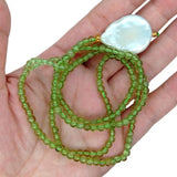 25'' Keshi Pearl Green Peridot Lariat Necklace for Women