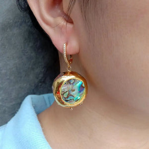 YYGEM 25mm Abalone Tourmaline Rough Earrings Abalone Shell Earrings