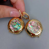 YYGEM 25mm Abalone Tourmaline Rough Earrings Abalone Shell Earrings