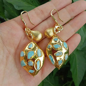 Natural Larimar Dangle Hook Earrings Gemstone Women