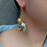 Natural Larimar Dangle Hook Earrings Gemstone Women