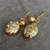 Natural Larimar Dangle Hook Earrings Gemstone Women