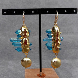YYGEM 25x39mm Quartz Druzy Stones Drop Earrings
