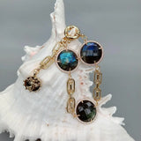 Labradorite Coin CZ Bezel Set Bracelet