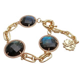 Labradorite Coin CZ Bezel Set Bracelet