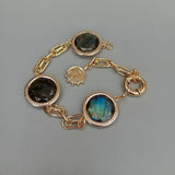 Labradorite Coin CZ Bezel Set Bracelet