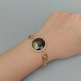 Labradorite Coin CZ Bezel Set Bracelet