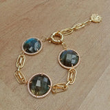 Labradorite Coin CZ Bezel Set Bracelet