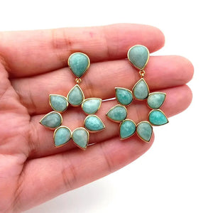 YYGEM 26x27mm Green Amazonite Flower Earrings Gems Stone Jewelry