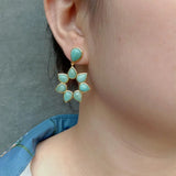 YYGEM 26x27mm Green Amazonite Flower Earrings Gems Stone Jewelry