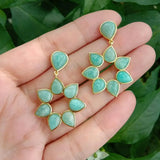 YYGEM 26x27mm Green Amazonite Flower Earrings Gems Stone Jewelry