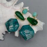 Hexagon Apatite Green Amazonite Agate Dangle Stud Earrings