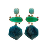 Hexagon Apatite Green Amazonite Agate Dangle Stud Earrings