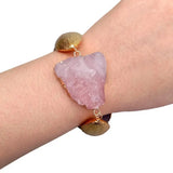 Natural Pink Rose Quartz Rough Bracelet Gemstone Plated Brushed Raw Female