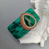 Natural Malachite Green Leather Bangle Bracelet