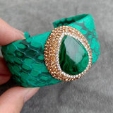 Natural Malachite Green Leather Bangle Bracelet