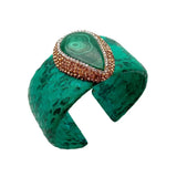 Natural Malachite Green Leather Bangle Bracelet