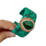Natural Malachite Green Leather Bangle Bracelet