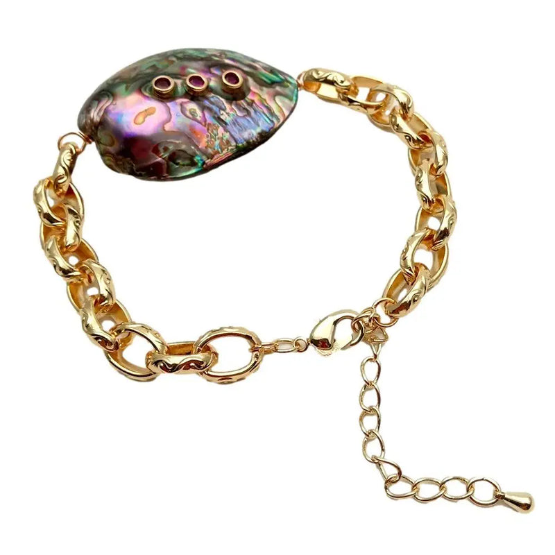 Natural Abalone Shell Fuchsia Cz Chain Charm Bracelet for Girl Party