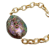 Natural Abalone Shell Fuchsia Cz Chain Charm Bracelet for Girl Party