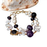 Natural Amethyst Cultured Freshwater Pearl Crystal Bracelet 8.5"
