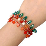 Orange Agate Top-Drilled Teardrop Green Crystal Bracelet
