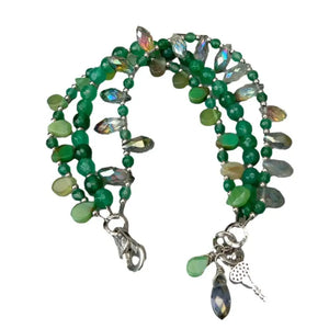 Green Agate Teardrop Crystal Bracelet with Key Charm