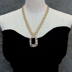 Green Crystal Rectangle Cz Pave Necklace Women Charm Jewelry