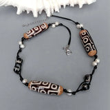 Bohemian Dzi Agate Freshwater Pearl Choker Necklace