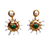 32mm Plated Quartz Druzy Green Agate Heart Dangle Earrings