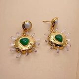 32mm Plated Quartz Druzy Green Agate Heart Dangle Earrings
