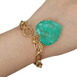 32mm Green Quartz Heart Charm Bracelet with Yellow Plated Chain