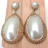 Mother Of Pearl Shell Freshwater Pearl Stud Earrings for Women