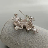Plated Green Cubic Zirconia Pave Frog Pin Brooch