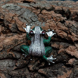 Plated Green Cubic Zirconia Pave Frog Pin Brooch