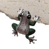 Plated Green Cubic Zirconia Pave Frog Pin Brooch