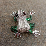 Plated Green Cubic Zirconia Pave Frog Pin Brooch