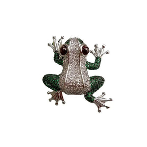 Plated Green Cubic Zirconia Pave Frog Pin Brooch