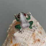 Plated Green Cubic Zirconia Pave Frog Pin Brooch